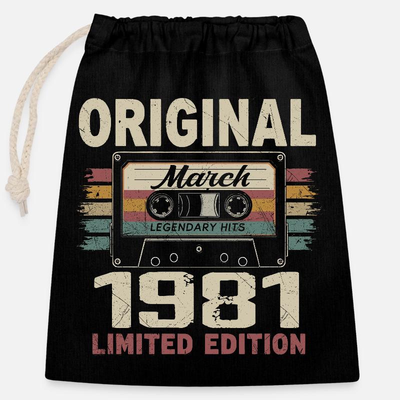 March 1981 Vintage March 1981 - Closable cotton gift bag (25x30cm) - black