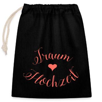 Traumhochzeit Lettering mit Herzen in korallenrot - Verschließbarer Geschenkbeutel aus Baumwolle (25x30cm) - Schwarz - Vorne