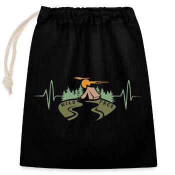 Heartbeat avec Camping Forest - Amateurs de randonnée en plein air - Sac cadeau en coton avec cordon (25 x 30 cm) - noir - Devant