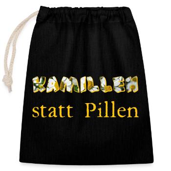 kamillen statt pillen - Verschließbarer Geschenkbeutel aus Baumwolle (25x30cm) - Schwarz - Vorne
