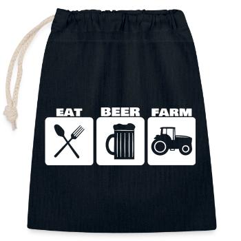 EAT, DRINK, FARM ... farmer basic needs - Closable cotton gift bag (25x30cm) - navy - Front