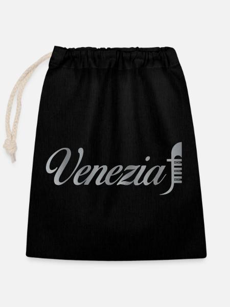 Venezia Schriftzug Metallic - Verschließbarer Geschenkbeutel aus Baumwolle (25x30cm) - Schwarz