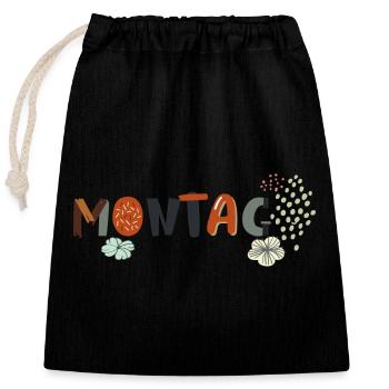 Montag Wochentag mit Blüten - Verschließbarer Geschenkbeutel aus Baumwolle (25x30cm) - Schwarz - Vorne