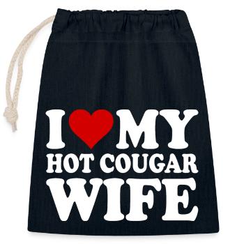 I love my hot cougar wife - Sac cadeau en coton avec cordon (25 x 30 cm) - bleu marine - Devant