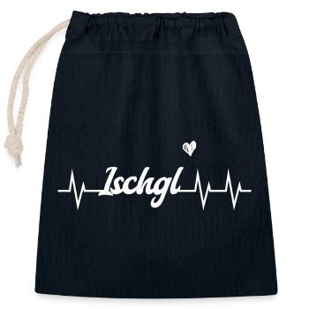 Ischgl Heartbeat – Ski & Beats - Verschließbarer Geschenkbeutel aus Baumwolle (25x30cm) - Navy - Vorne