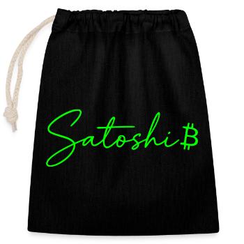 Satoshi Bitcoin Design for Crypto Fans - Closable cotton gift bag (25x30cm) - black - Front