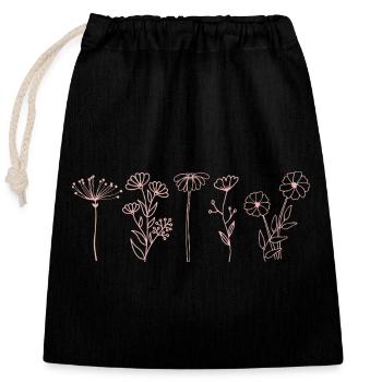 Fleurs sauvages minimalistes, art floral bohème - Sac cadeau en coton avec cordon (25 x 30 cm) - noir - Devant