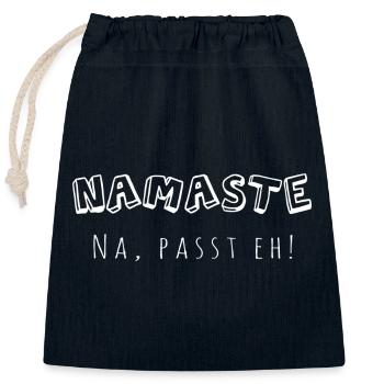 Namaste - na, passt eh! - Verschließbarer Geschenkbeutel aus Baumwolle (25x30cm) - Navy - Vorne