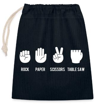 Rock Paper Scissors Table Saw Woodworking - Closable cotton gift bag (25x30cm) - navy - Front