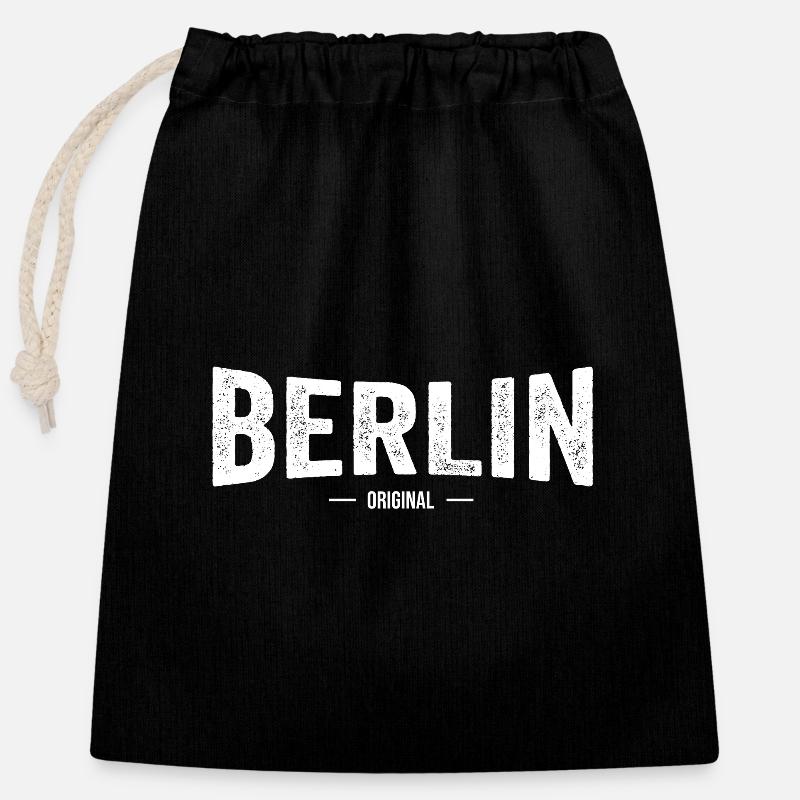 BERLIN Original - Verschließbarer Geschenkbeutel aus Baumwolle (25x30cm) - Schwarz