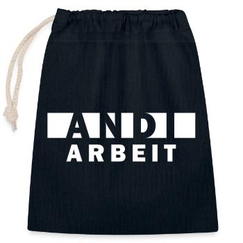 Andi Arbeit – Drôle de récit Andreas Andrea - Sac cadeau en coton avec cordon (25 x 30 cm) - bleu marine - Devant