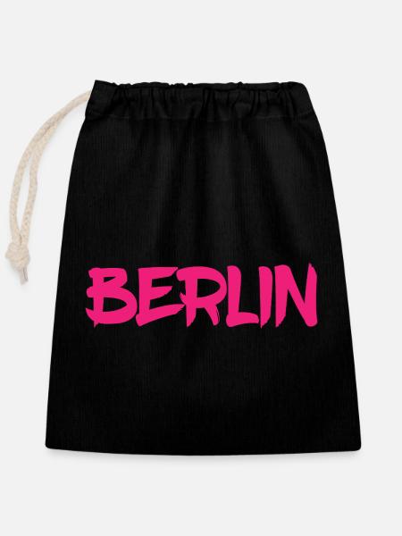 Berlin - Deutschland - Hauptstadt - Berliner Bär - Verschließbarer Geschenkbeutel aus Baumwolle (25x30cm) - Schwarz
