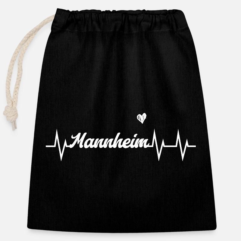 Heartbeat Mannheim - Verschließbarer Geschenkbeutel aus Baumwolle (25x30cm) - Schwarz