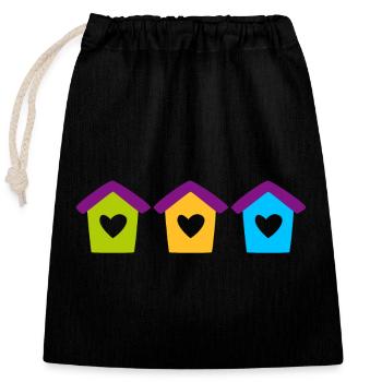 Birdhouse Home Garden Heart Children Colorful House - Closable cotton gift bag (25x30cm) - black - Front