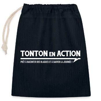 TONTON en ACTION - Sac cadeau en coton avec cordon (25 x 30 cm) - bleu marine - Devant