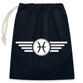 Zodiac sign Pisces, exclusive t-shirt design - Closable cotton gift bag (25x30cm) - navy - Front