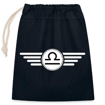 Zodiac sign Libra, exclusive T-shirt design - Closable cotton gift bag (25x30cm) - navy - Front
