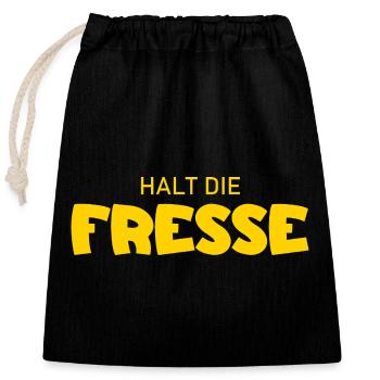 Halt die Fresse - Cooler Spruch - Verschließbarer Geschenkbeutel aus Baumwolle (25x30cm) - Schwarz - Vorne