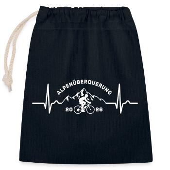 Alpenüberquerung 2026 Herzkurve Puls - Fahrrad - Verschließbarer Geschenkbeutel aus Baumwolle (25x30cm) - Navy - Vorne