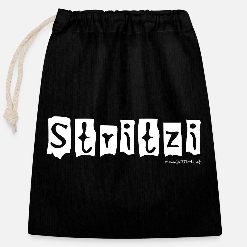 Stritzi - Strolch, effronté, dialecte autrichien - Sac cadeau en coton avec cordon (25 x 30 cm) - noir
