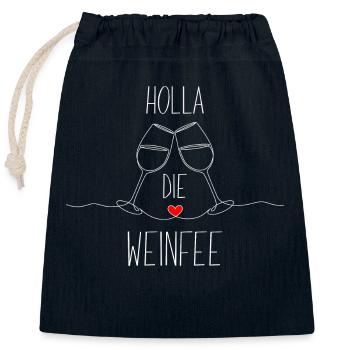 Weißwein Rotwein JGA Vino Wein - Holla die Weinfee - Verschließbarer Geschenkbeutel aus Baumwolle (25x30cm) - Navy - Vorne