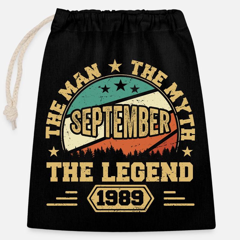 Legendär seit September 1989 Retro 1989 September - Verschließbarer Geschenkbeutel aus Baumwolle (25x30cm) - Schwarz