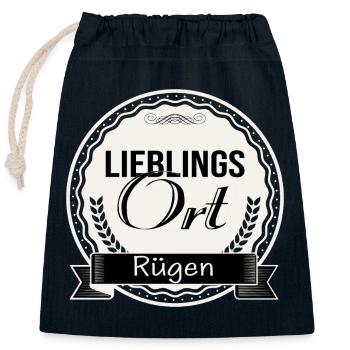 Lieblingsort Rügen - Verschließbarer Geschenkbeutel aus Baumwolle (25x30cm) - Navy - Vorne