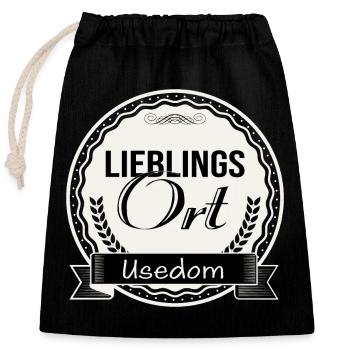 Lieblingsort Usedom - Verschließbarer Geschenkbeutel aus Baumwolle (25x30cm) - Schwarz - Vorne
