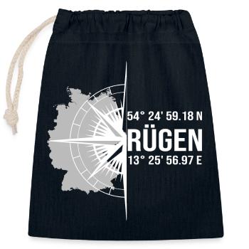 Koordinaten Rügen - Verschließbarer Geschenkbeutel aus Baumwolle (25x30cm) - Navy - Vorne