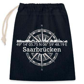 Koordinaten Skyline Saarbrücken - Verschließbarer Geschenkbeutel aus Baumwolle (25x30cm) - Navy - Vorne