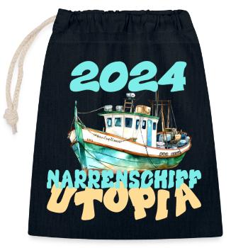 Narrenschiff Utopia, 2024 - Verschließbarer Geschenkbeutel aus Baumwolle (25x30cm) - Navy - Vorne