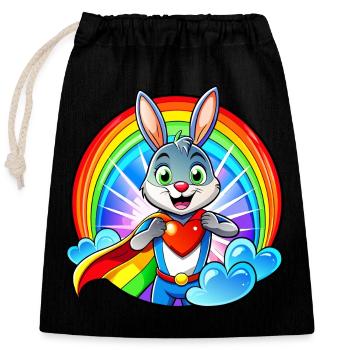 Superhelden Hase - Verschließbarer Geschenkbeutel aus Baumwolle (25x30cm) - Schwarz - Vorne