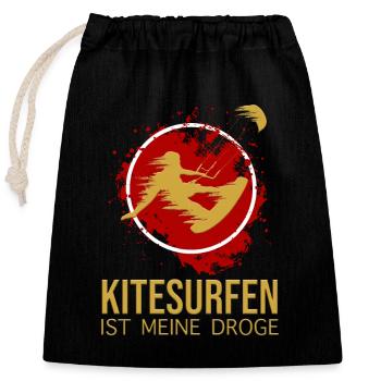 Kitesurfen - ist meine Droge - Verschließbarer Geschenkbeutel aus Baumwolle (25x30cm) - Schwarz - Vorne