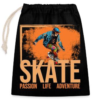 Skate - Passion - Life - Adventure - Verschließbarer Geschenkbeutel aus Baumwolle (25x30cm) - Schwarz - Vorne
