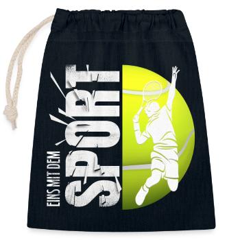 Eins mit dem Sport - Tennis - Verschließbarer Geschenkbeutel aus Baumwolle (25x30cm) - Navy - Vorne