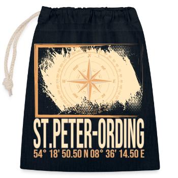 St Peter Ording Koordinaten - Verschließbarer Geschenkbeutel aus Baumwolle (25x30cm) - Navy - Vorne