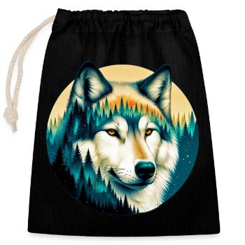 Loup - Sac cadeau en coton avec cordon (25 x 30 cm) - noir - Devant