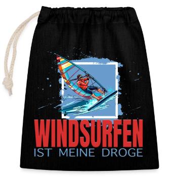 Windsurfen ist meine Droge - Verschließbarer Geschenkbeutel aus Baumwolle (25x30cm) - Schwarz - Vorne