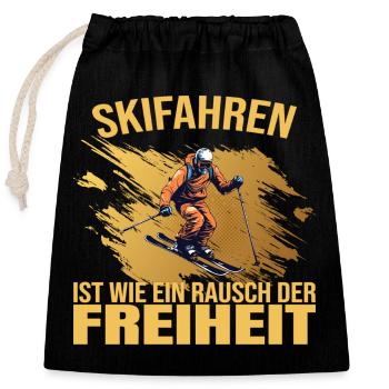 Skifahren ist wie ein Rausch der Freiheit - Verschließbarer Geschenkbeutel aus Baumwolle (25x30cm) - Schwarz - Vorne