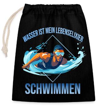 Wasser ist mein Lebenselixier - Schwimmen - Verschließbarer Geschenkbeutel aus Baumwolle (25x30cm) - Schwarz - Vorne