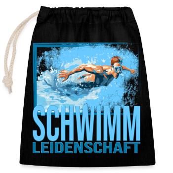 Schwimm Leidenschaft - Verschließbarer Geschenkbeutel aus Baumwolle (25x30cm) - Schwarz - Vorne