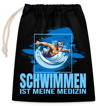 Schwimmen ist meine Medizin - Verschließbarer Geschenkbeutel aus Baumwolle (25x30cm) - Schwarz - Vorne