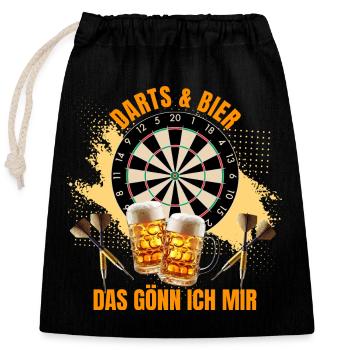 Dart & Bier - Das gönn ich mir - Verschließbarer Geschenkbeutel aus Baumwolle (25x30cm) - Schwarz - Vorne