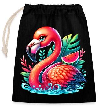 Flamant - Sac cadeau en coton avec cordon (25 x 30 cm) - noir - Devant