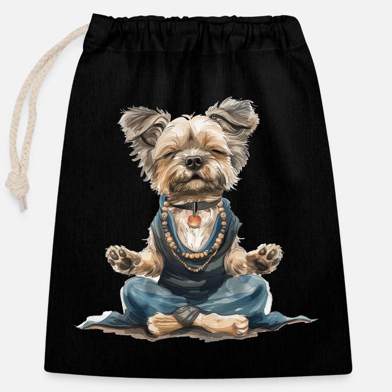 Puppy meditation - Closable cotton gift bag (25x30cm) - black