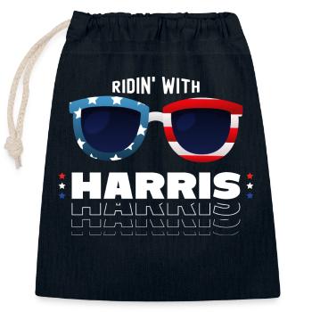 Ridin' With Harris 2024 - Closable cotton gift bag (25x30cm) - navy - Front