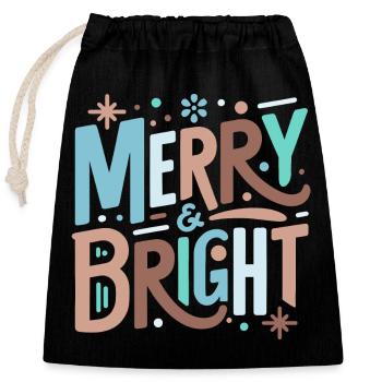 Merry & Bright Festive Typography - Closable cotton gift bag (25x30cm) - black - Front
