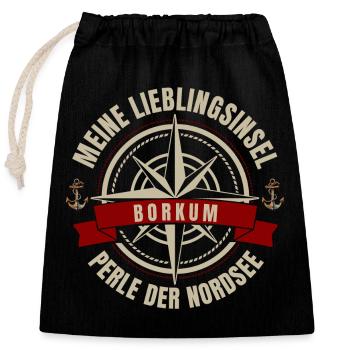 Meine Lieblingsinsel - Borkum - Verschließbarer Geschenkbeutel aus Baumwolle (25x30cm) - Schwarz - Vorne