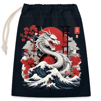 Japanese Dragon - Closable cotton gift bag (25x30cm) - navy - Front