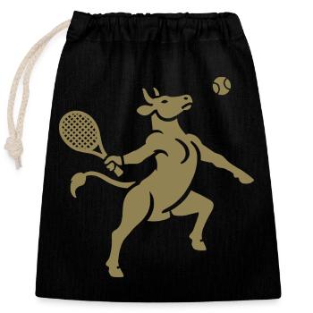 Cow Tennis Tennis Ball Balancing Horn Silhouette - Closable cotton gift bag (25x30cm) - black - Front
